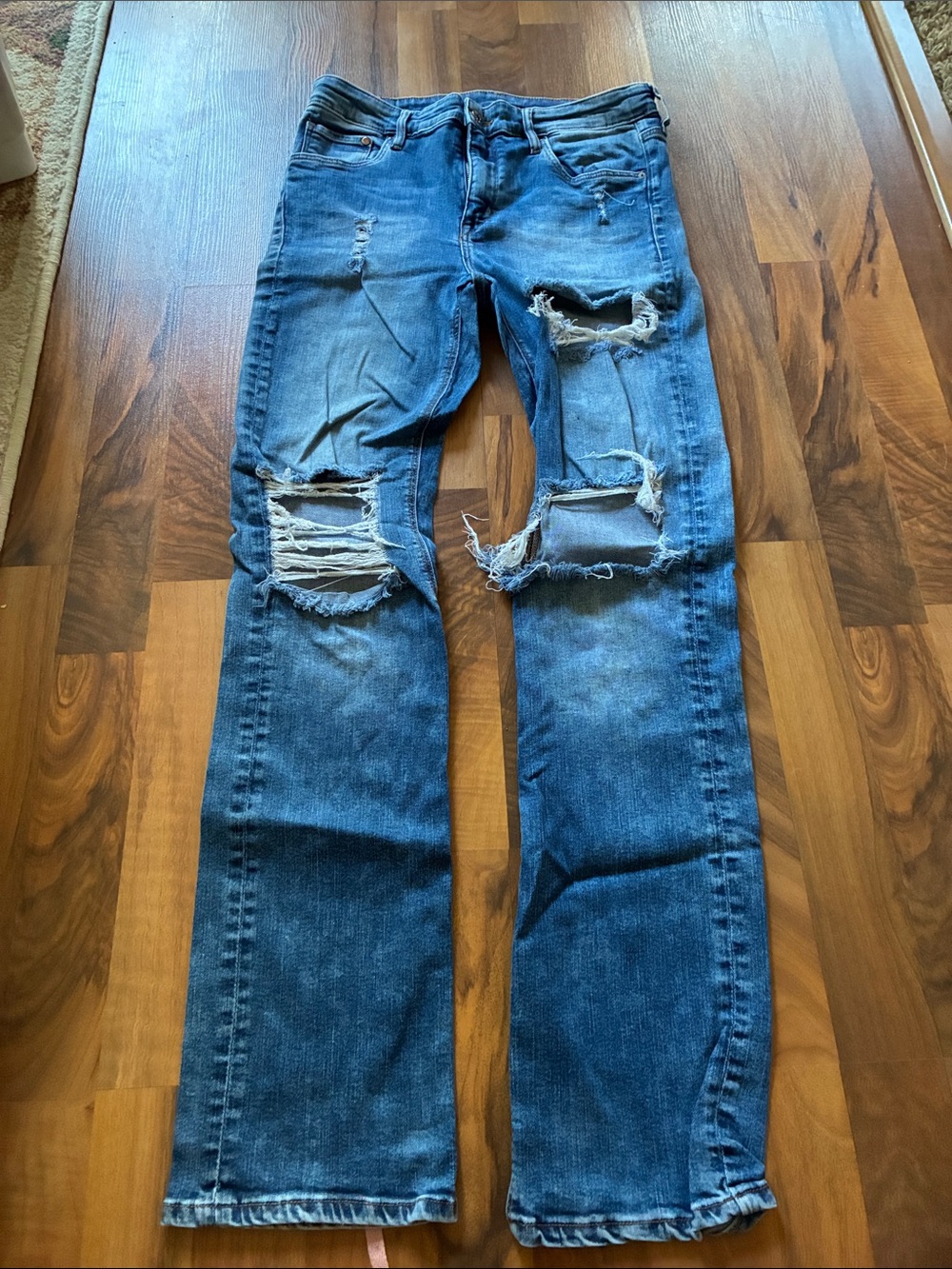 H&M Men's Blue Distressed Bootcut Jeans